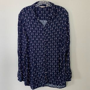 Soft Surroundings Poet Blouse Top Ruffle Cuff Nautical Navy Women size Large